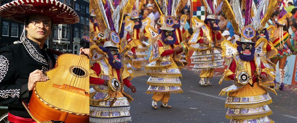 Mexicaans dansgroep lopend mobiel